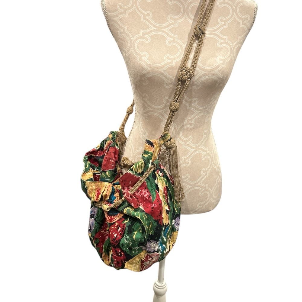 Bottega Venetta Floral Fruit Print Multicolor Canvas Boho Crossbody Purse RARE
